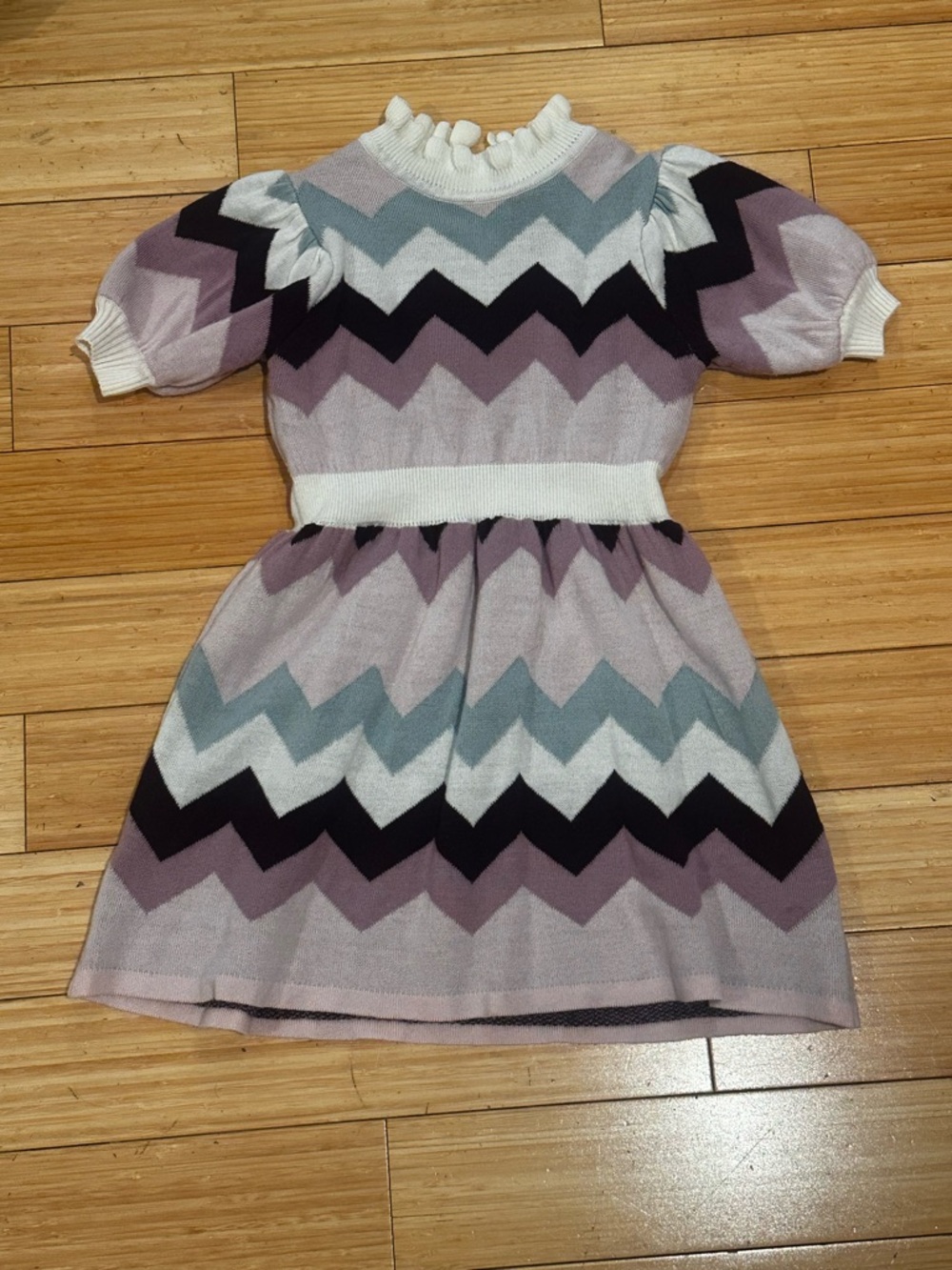 Janie and Jack Chevron Knit Dress in Lavender, Light Blue and Black size 7